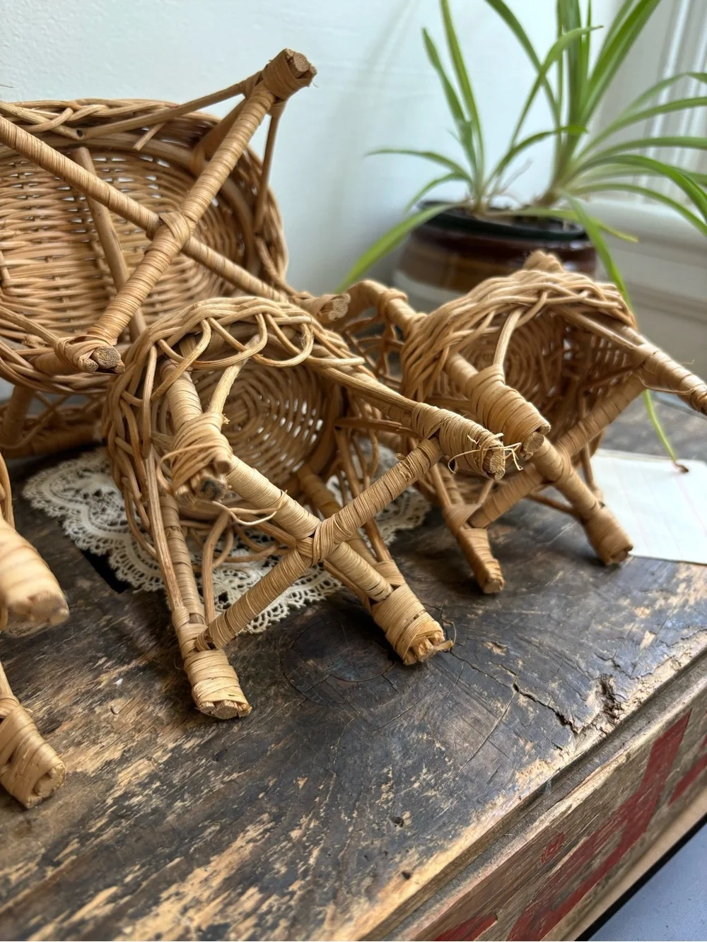 Vintage miniature Natural Rattan Wicker chair and sofa set loveseat